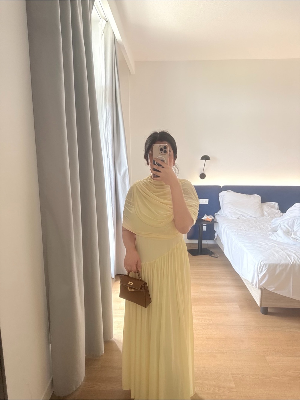 SHEIN Soft Yellow Draped Maxi Dress